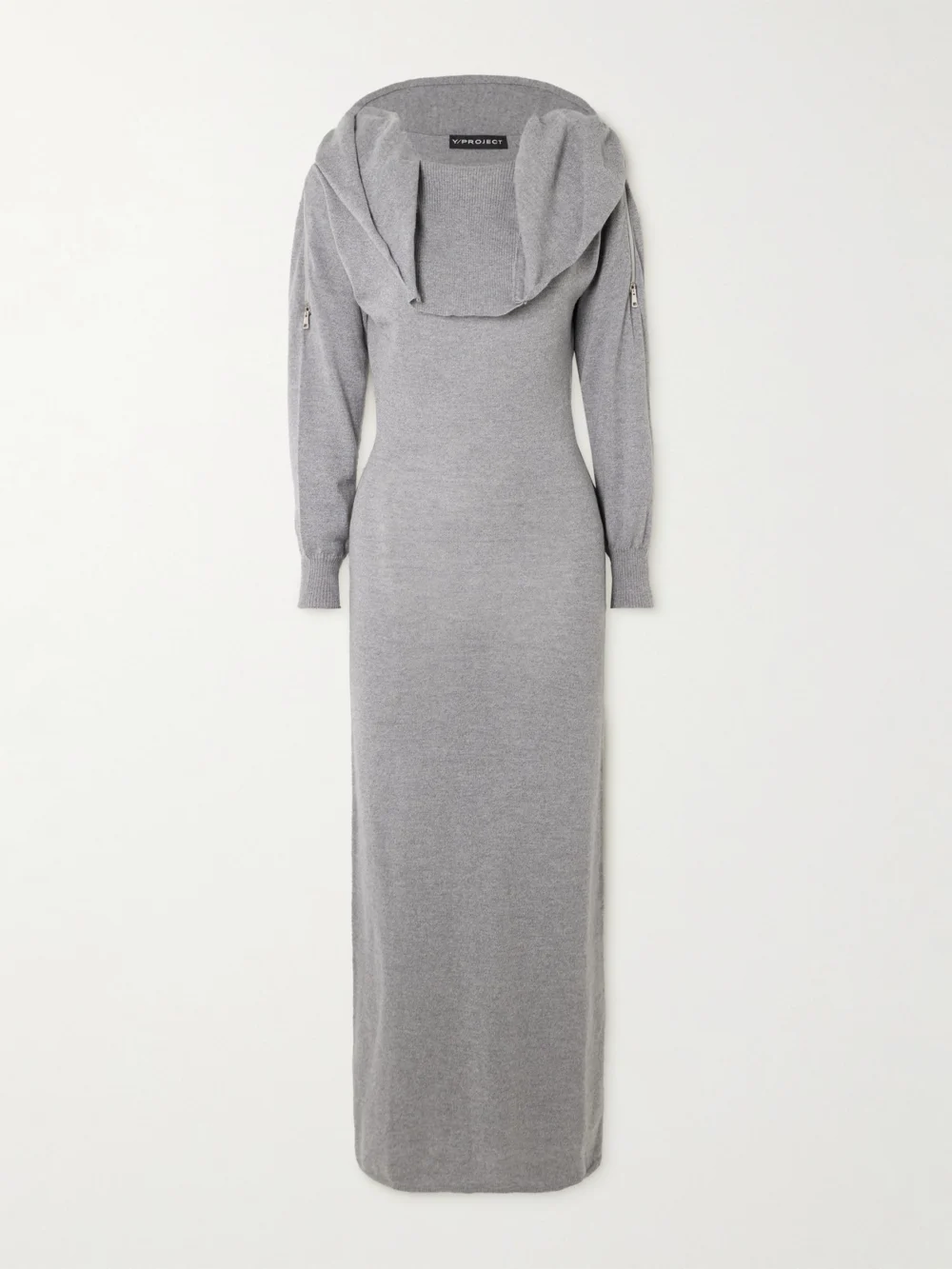 Y/Project Hooded Zip-detailed Merino Wool Maxi Dress in gray