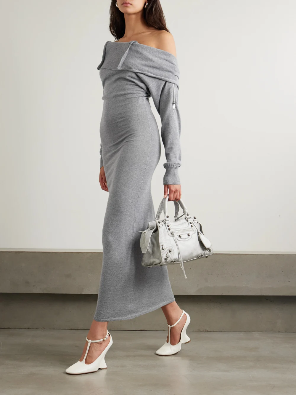 Y/Project Hooded Zip-detailed Merino Wool Maxi Dress, worn by a model