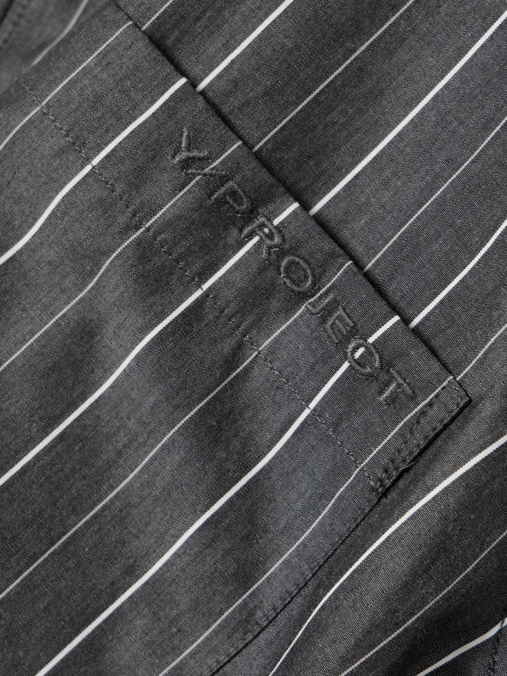 Close-up detail of the Y/Project Pinstriped Jersey-trimmed Organic Cotton-poplin Shirt