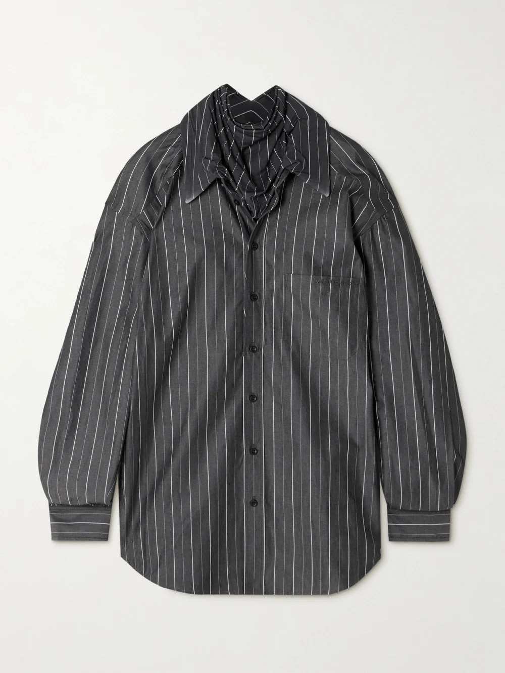 Y/Project Pinstriped Jersey-trimmed Organic Cotton-poplin Shirt in dark gray