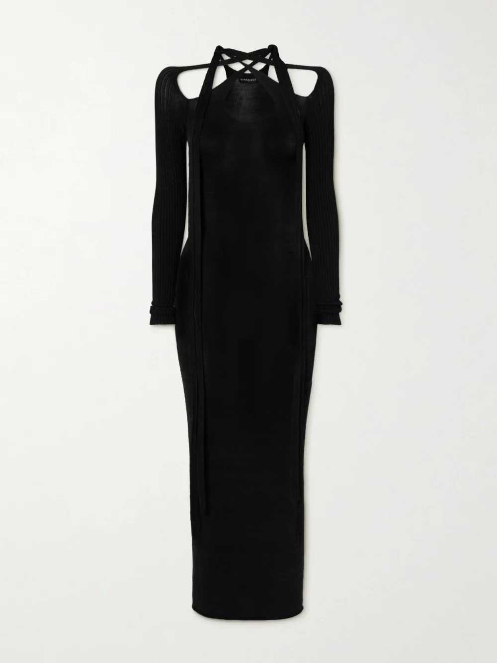 Y/Project Scarf-detailed Stretch-knit Maxi Dress in black