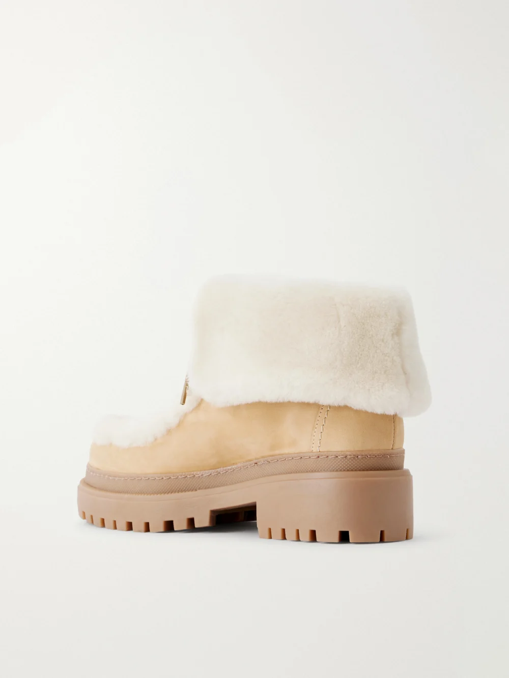Back view of the Yves Salomon Brushed Shearling-trimmed Suede Ankle Boots
