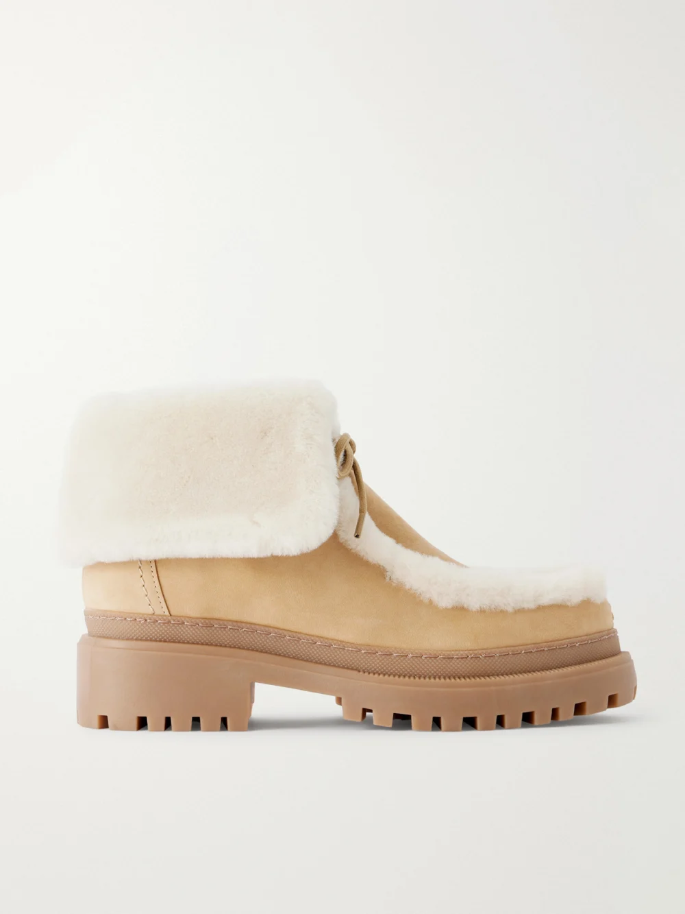 Yves Salomon Brushed Shearling-trimmed Suede Ankle Boots in neutral