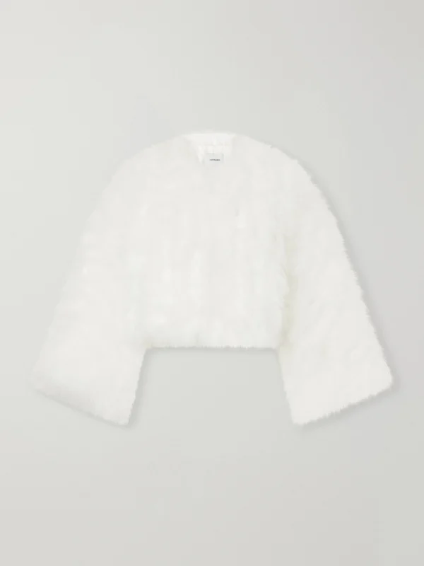 Yves Salomon Cropped Feather-trimmed Satin Cape