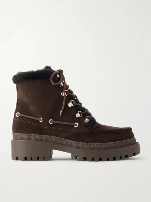 Yves Salomon Eyelet-detailed Brushed Shearling-trimmed Suede Ankle Boots