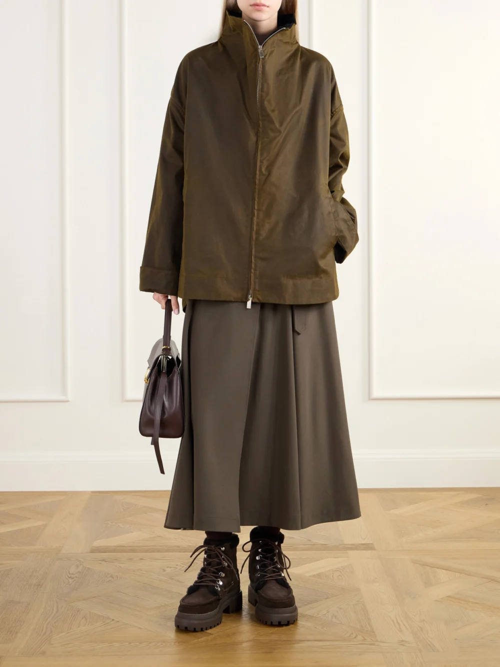 Yves Salomon Eyelet-detailed Brushed Shearling-trimmed Suede Ankle Boots, styled view