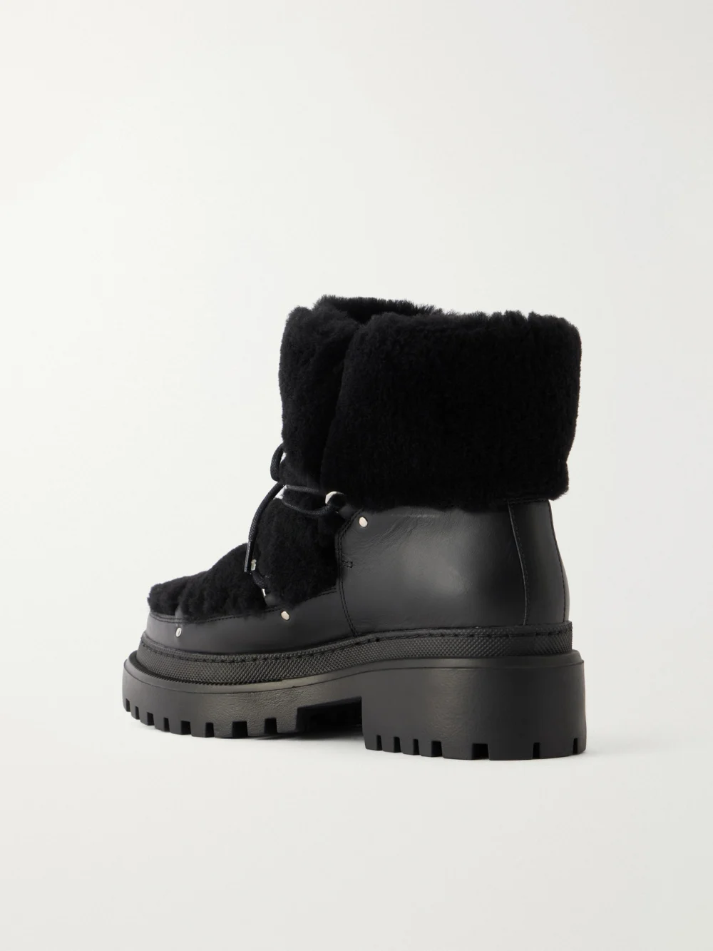 Back view of the Yves Salomon Lace-detailed Shearling-trimmed Leather Ankle Boots