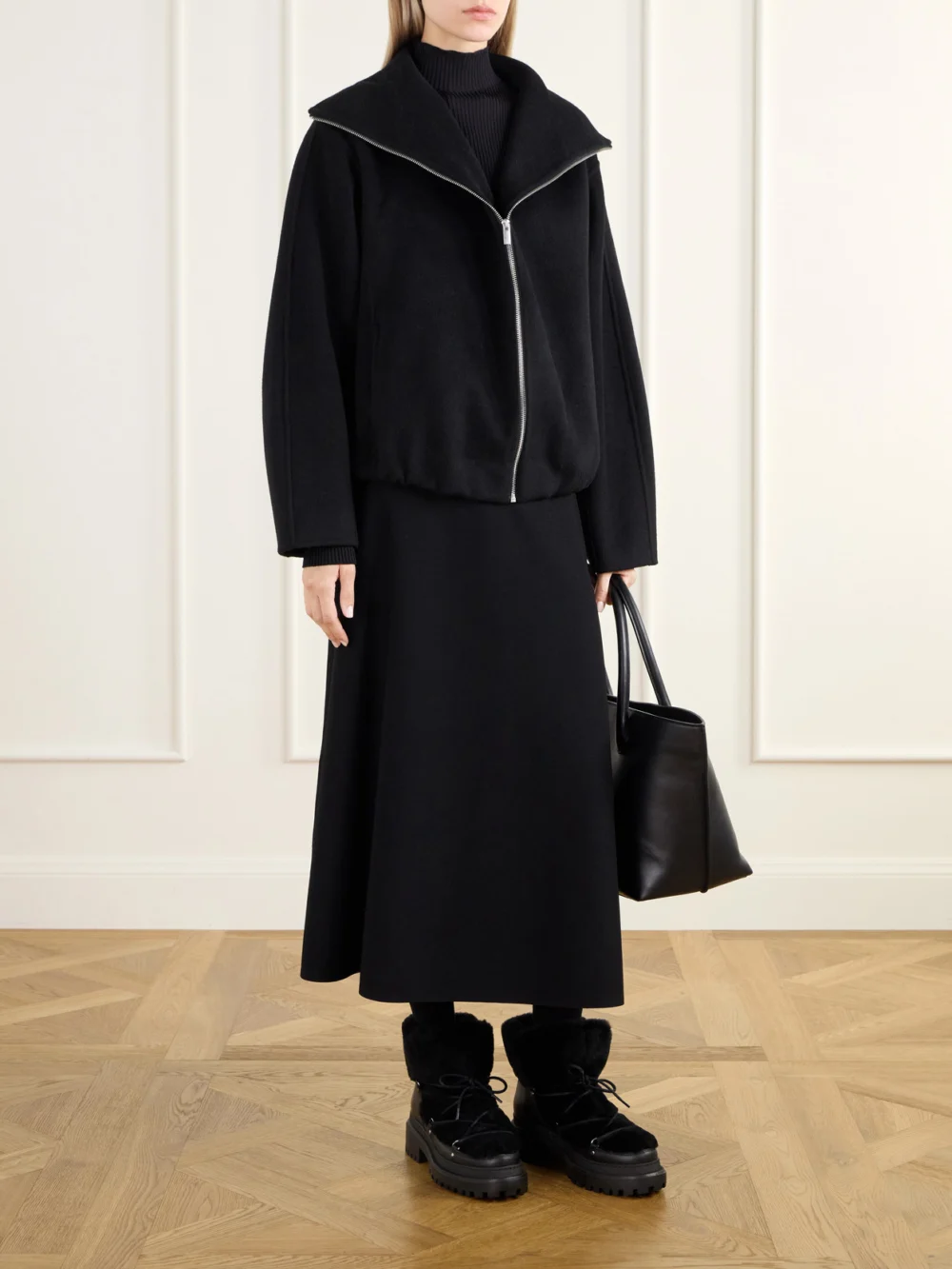 Yves Salomon Lace-detailed Shearling-trimmed Leather Ankle Boots, styled view