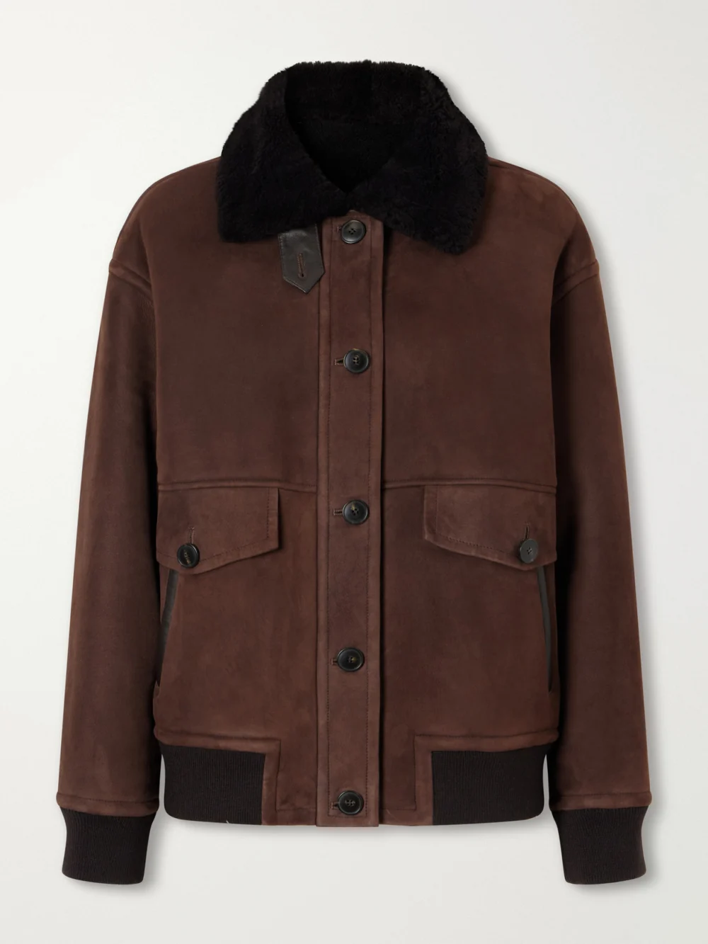 Yves Salomon Shearling-trimmed Suede Jacket in dark brown