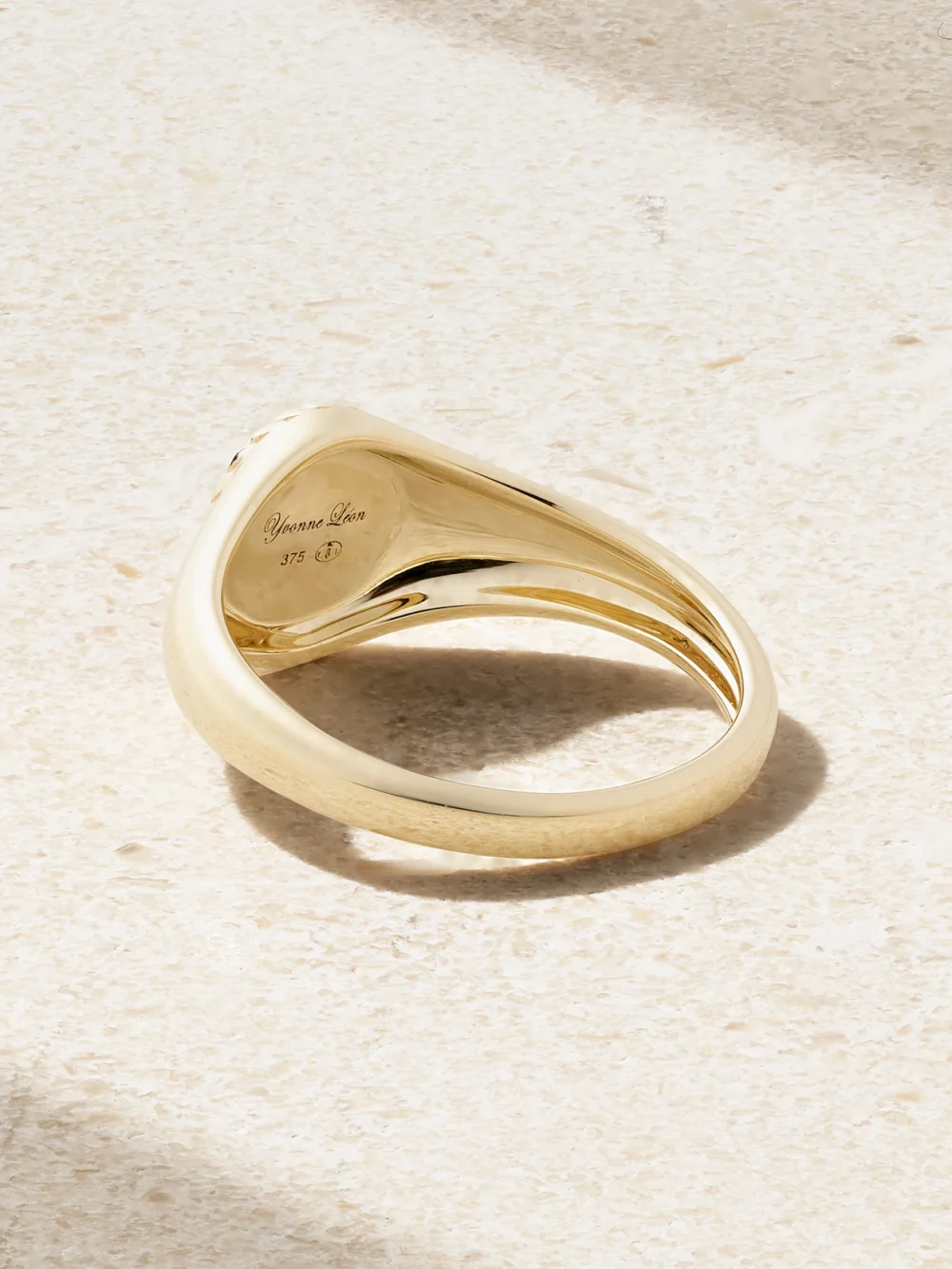 Back view of the Yvonne Léon Baby Chevalière 9-karat Gold, Coral and Diamond Signet Ring
