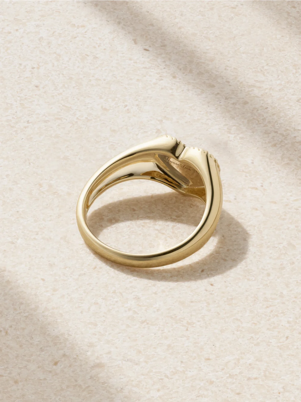 Back view of the Yvonne Léon Baby Chevalière 9-karat Gold, Coral and Diamond Signet Ring