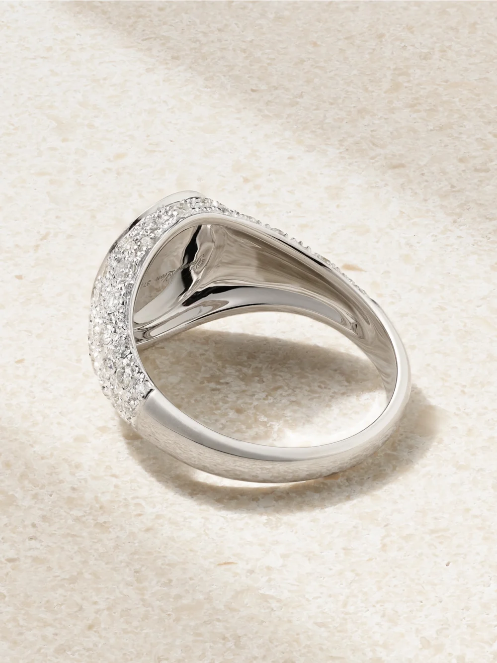 Back view of the Yvonne Léon Mini Chevalière 9-karat White Gold Diamond Ring
