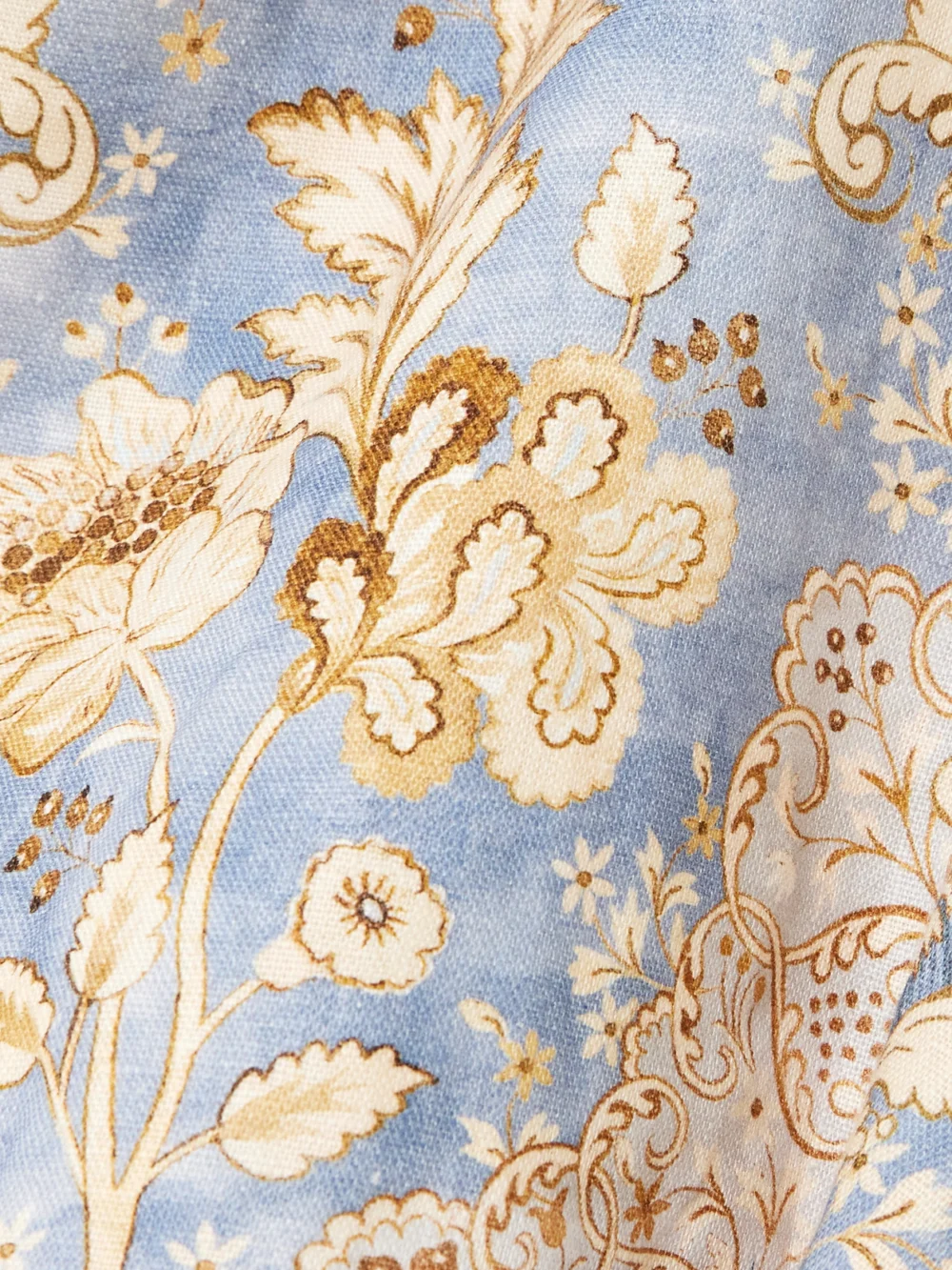 Close-up detail of the Zimmermann Daylight Scalloped Printed Linen Mini Dress