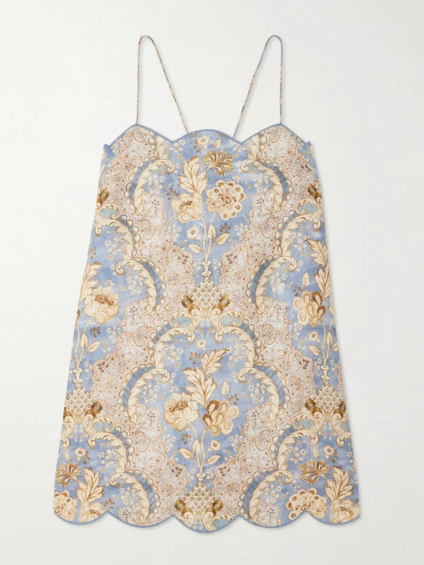 Zimmermann Daylight Scalloped Printed Linen Mini Dress