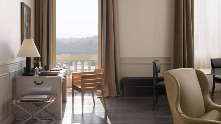 A guest room overlooking the river