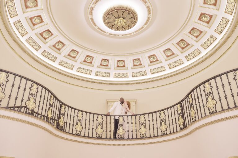 The domed ceiling and wrought-iron gallery rail at the end of the Ballroom, The Lansdowne Club