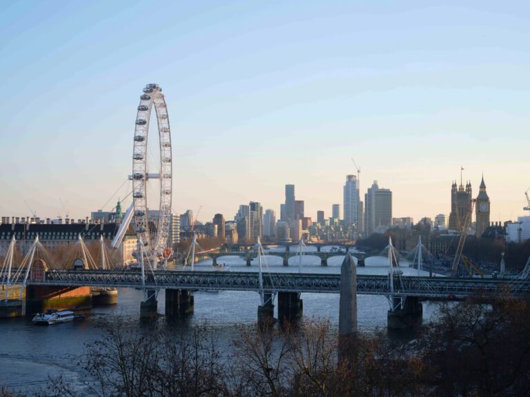 The Thames, the London Eye and the City skyline from the hotel, The Savoy