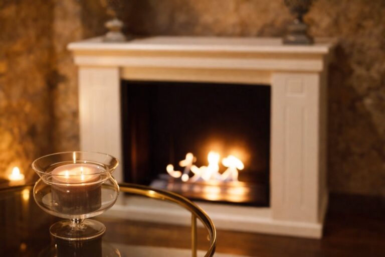 Fireplace and candlelight in the Mascagni Cave Spa suite, carved into the rock, Torre Collevento