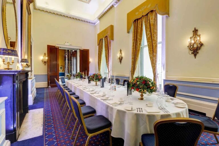 St James 2 laid as a long private dining table, 116 Pall Mall