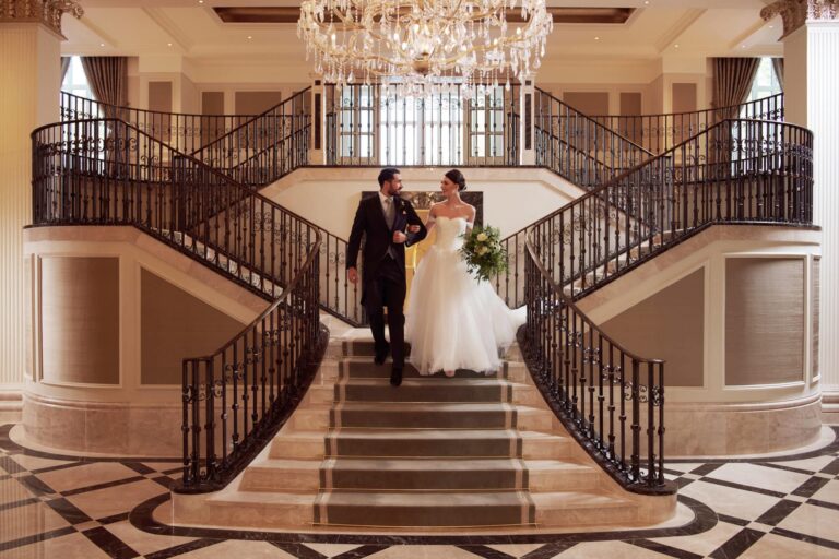 A couple on the double staircase, Adare Manor