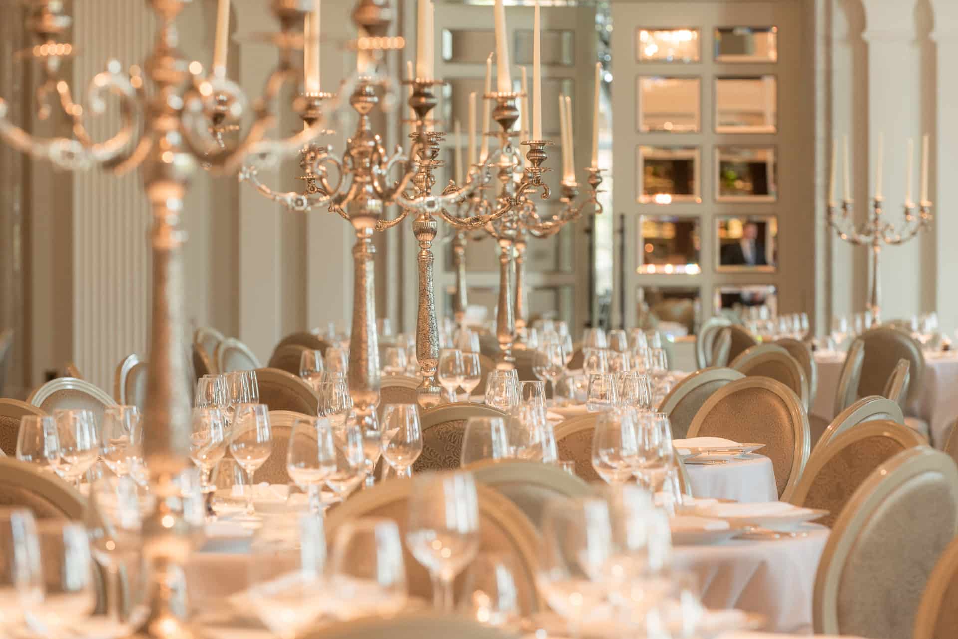 A table laid for a wedding reception, Adare Manor