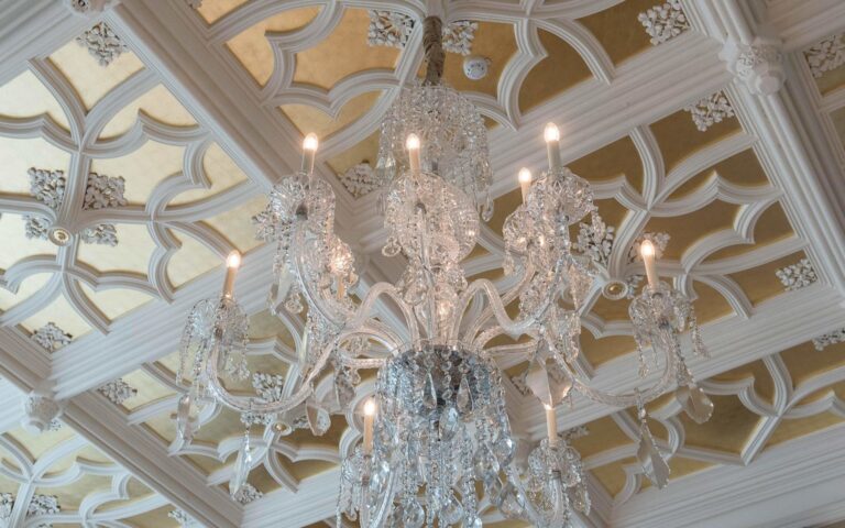 Chandelier and plaster ceiling in The Drawing Room, Adare Manor