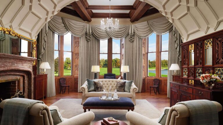 A Signature Suite sitting room and bedroom, Adare Manor