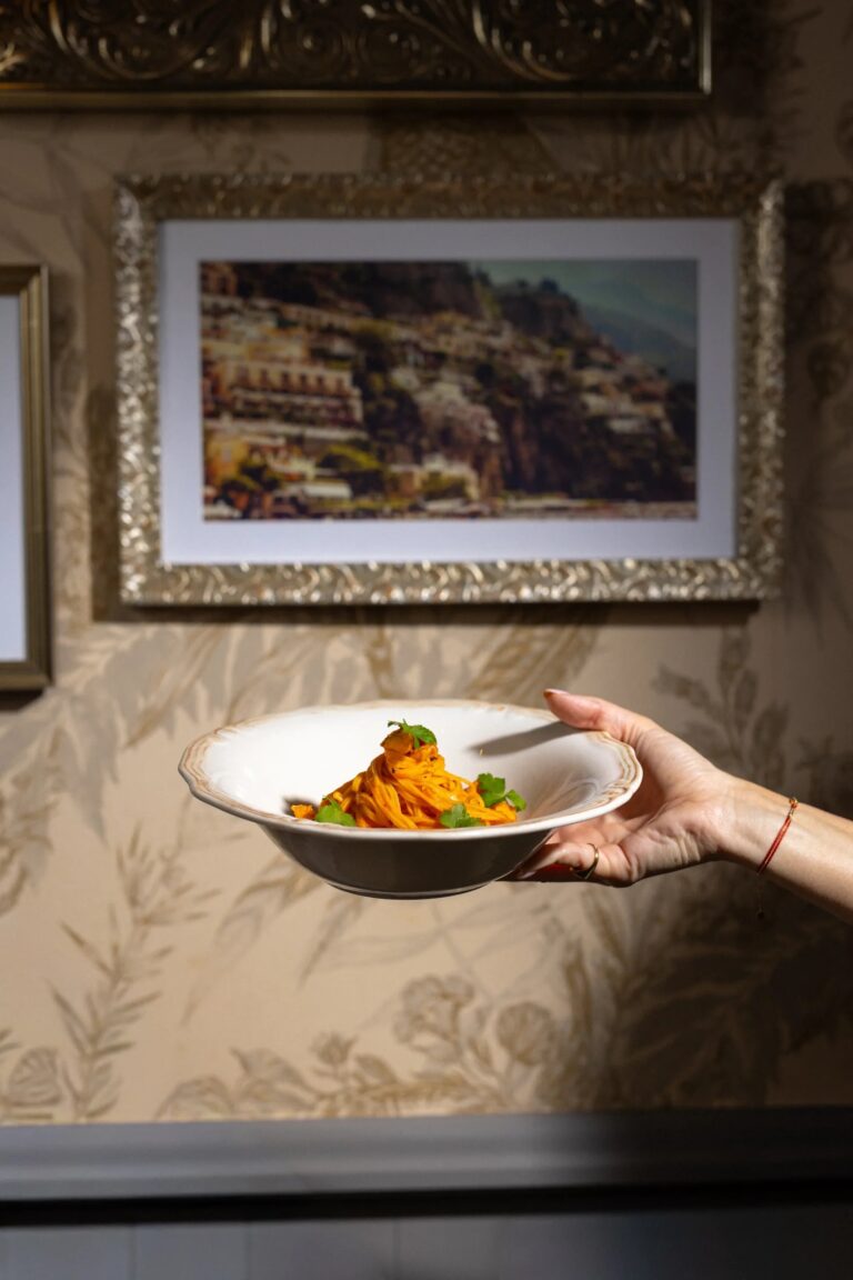 A plated pasta dish being served, Al Habtoor Palace Budapest