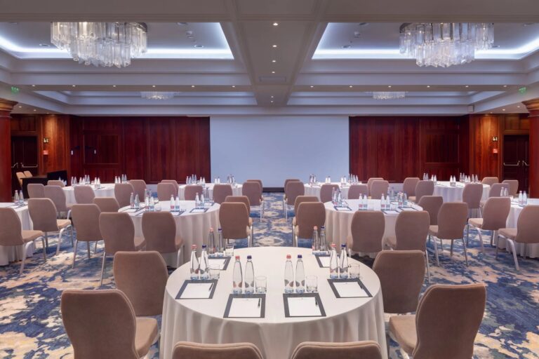 Elizabeth Ballroom set with round tables, Al Habtoor Palace Budapest