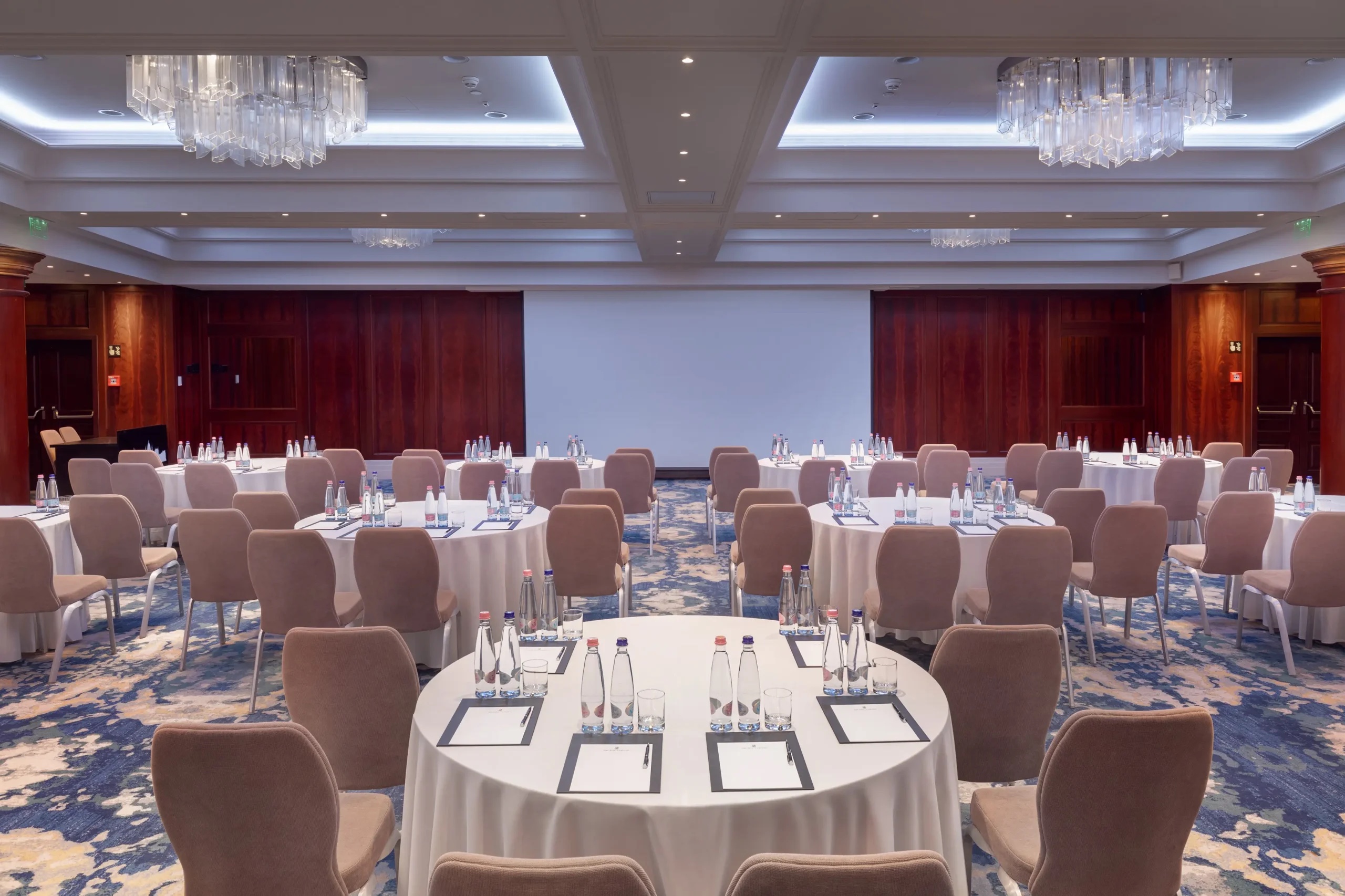 Elizabeth Ballroom set with round tables, Al Habtoor Palace Budapest