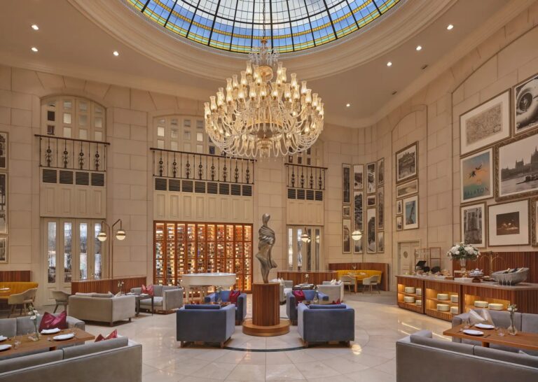 Kupola Lounge beneath its stained-glass dome, Al Habtoor Palace Budapest