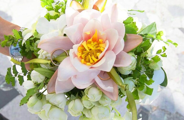Water lily and white flower bouquet, Alba Greco