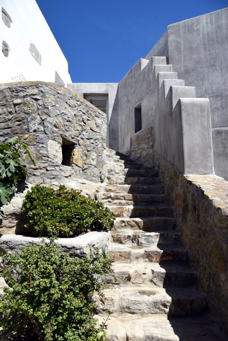 Stone steps between the cottages