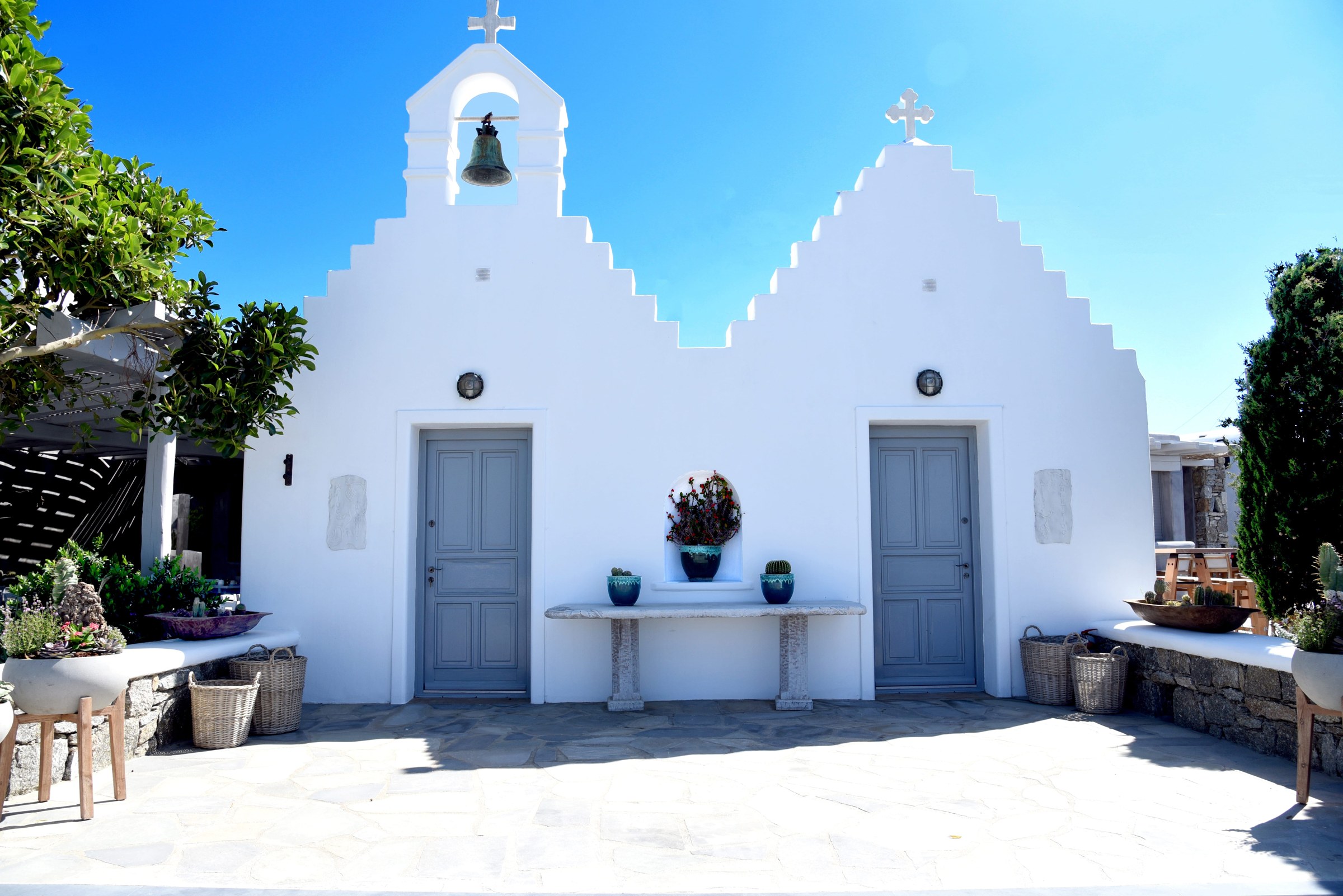 The traditional Mykonian chapel in the grounds
