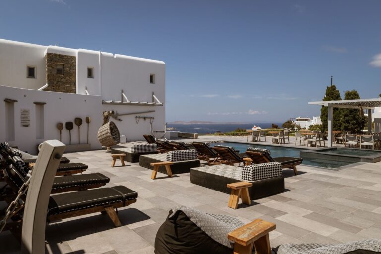 The pool deck and lounge area