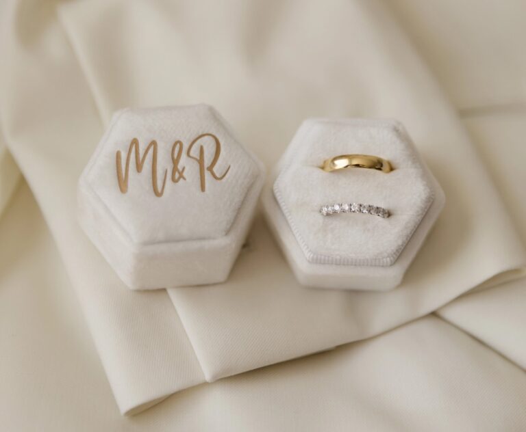 Monogrammed ring boxes with wedding bands, Algarve Wedding Planners