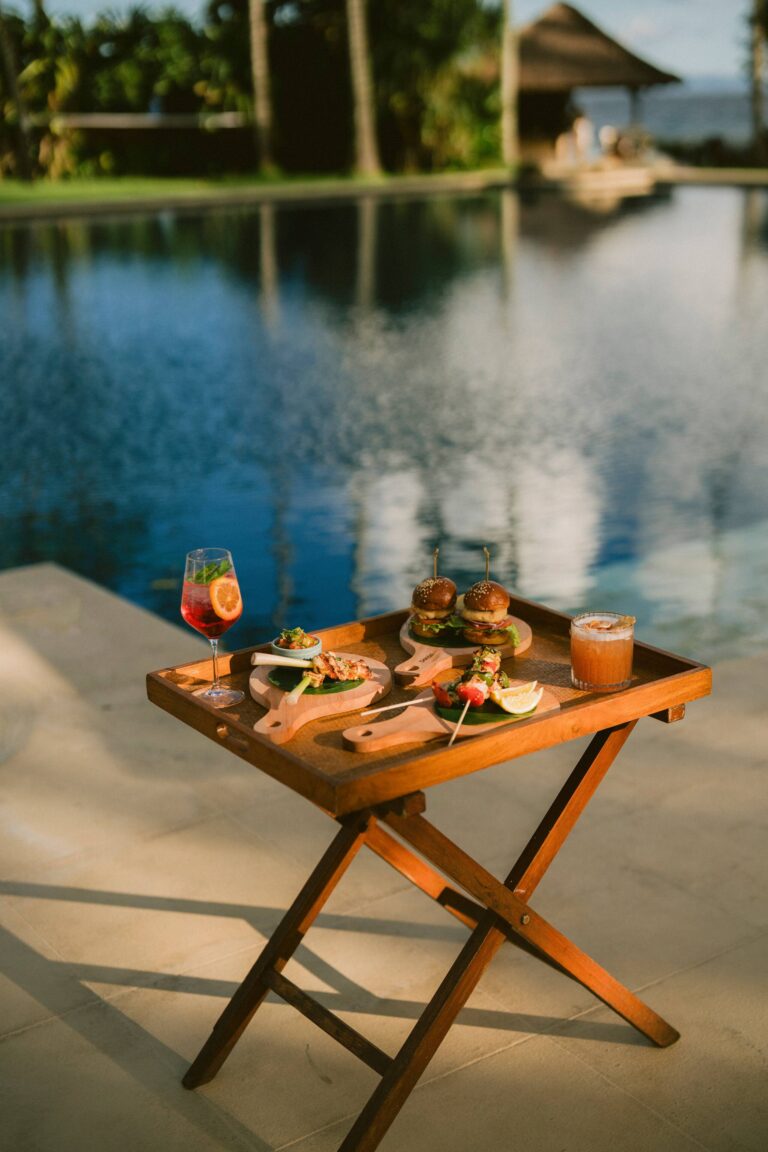 A tray set beside the pool, Alila Manggis