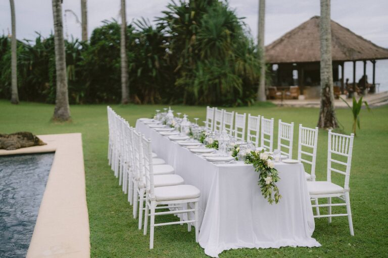 A long reception table beside the pool, Alila Manggis