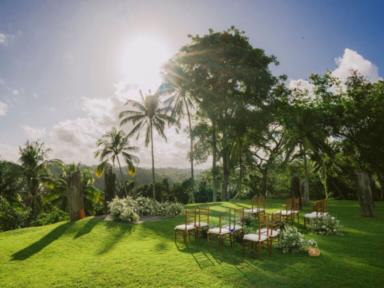 Landscape view of an outdoor wedding ceremony, Alila Ubud