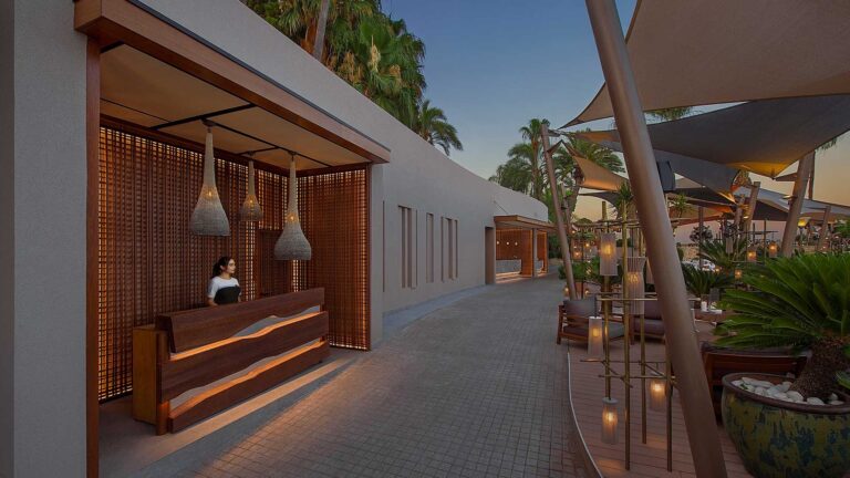 Limanaki restaurant terrace at dusk, Amathus Beach Hotel