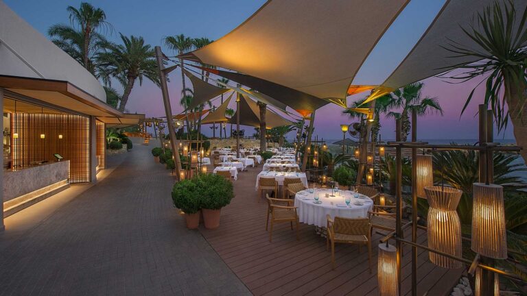 Limanaki restaurant tables by the sea, Amathus Beach Hotel