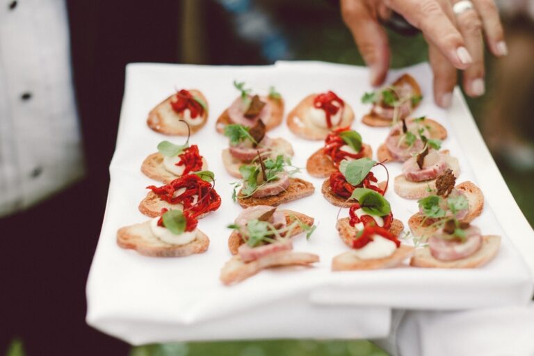 Canapes carried on a tray during a drinks reception, Amberley Castle