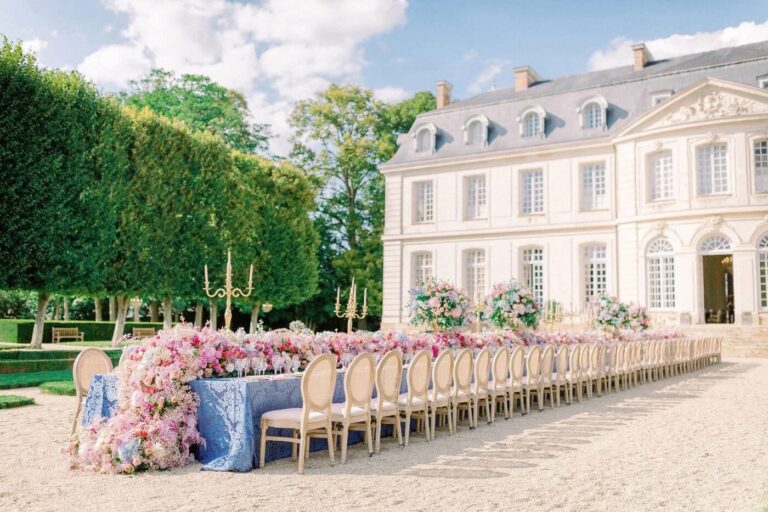 A cascading floral tablescape, Hôtel Château du Grand-Lucé, France, Amie Bone