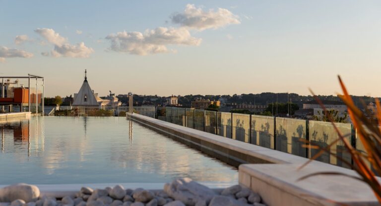 The Rooftop Pool at Dusk, Anantara Palazzo Naiadi Rome Hotel