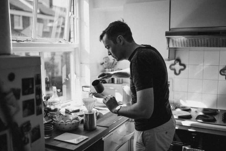 Pour-over coffee in a Victoria Park kitchen — Eoghan and Nadia, London, Andrea & Federica