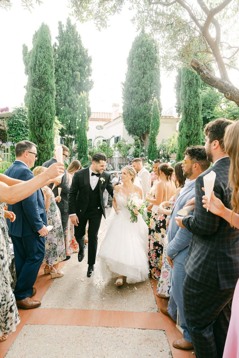 Confetti through the cypress — Villa Eva, Ravello, Andrea Gallucci Photography