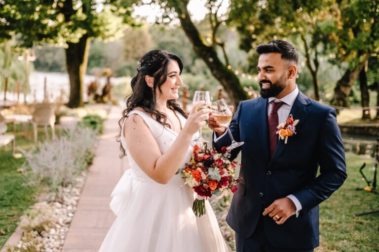 A toast by the couple on a garden path, Angela Salzano
