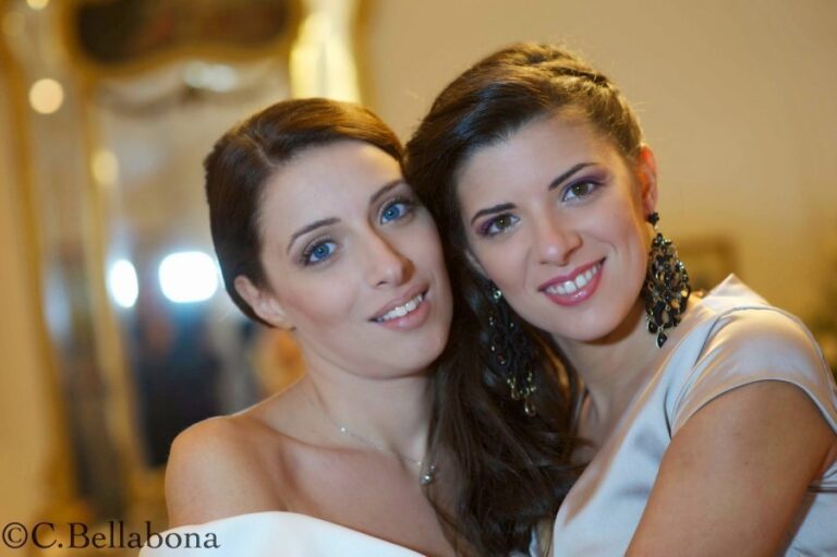 Two women, styled together for a wedding. Photograph: C. Bellabona, Anna Rosa Makeup Italy