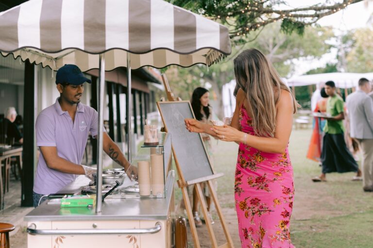 A striped-canopy cart serving guests during the reception, Anywhera Events The Destination Wedding Planner in Sri Lanka