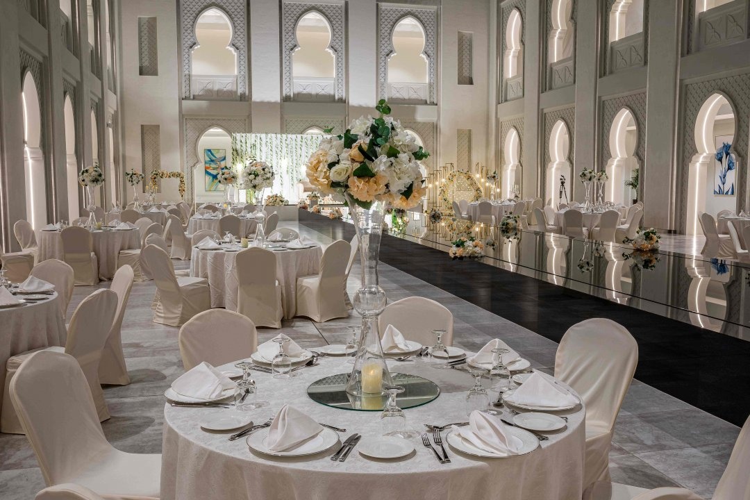 Skylight set with round tables for a banquet, Arjaan by Rotana Dubai Media City